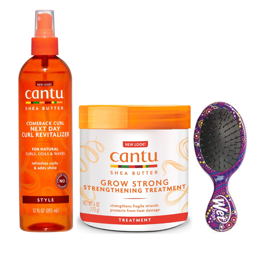 Cantu Comeback Curl Revitalizer + Grow Strong Strengthening Treatment +Wet Mini Detangler Offer 
