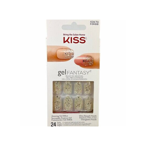 Kiss Gel Fantasy False Nails Alomnd Silver Glitter