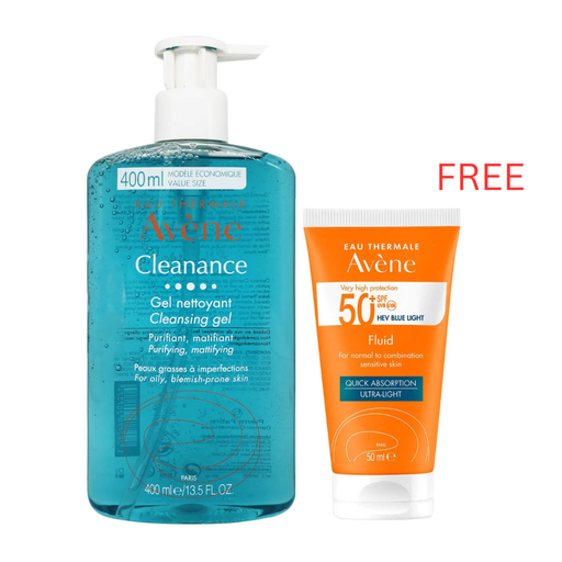 Avene Cleanance Cleanser Gel 400ML + Avene Fluid Ultra Light SPF50+