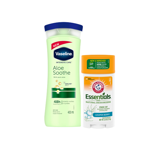 Vaseline Aloe Soothe Body Lotion + Arm & Hammer Clean Juniper Berry Deodorant Offer 